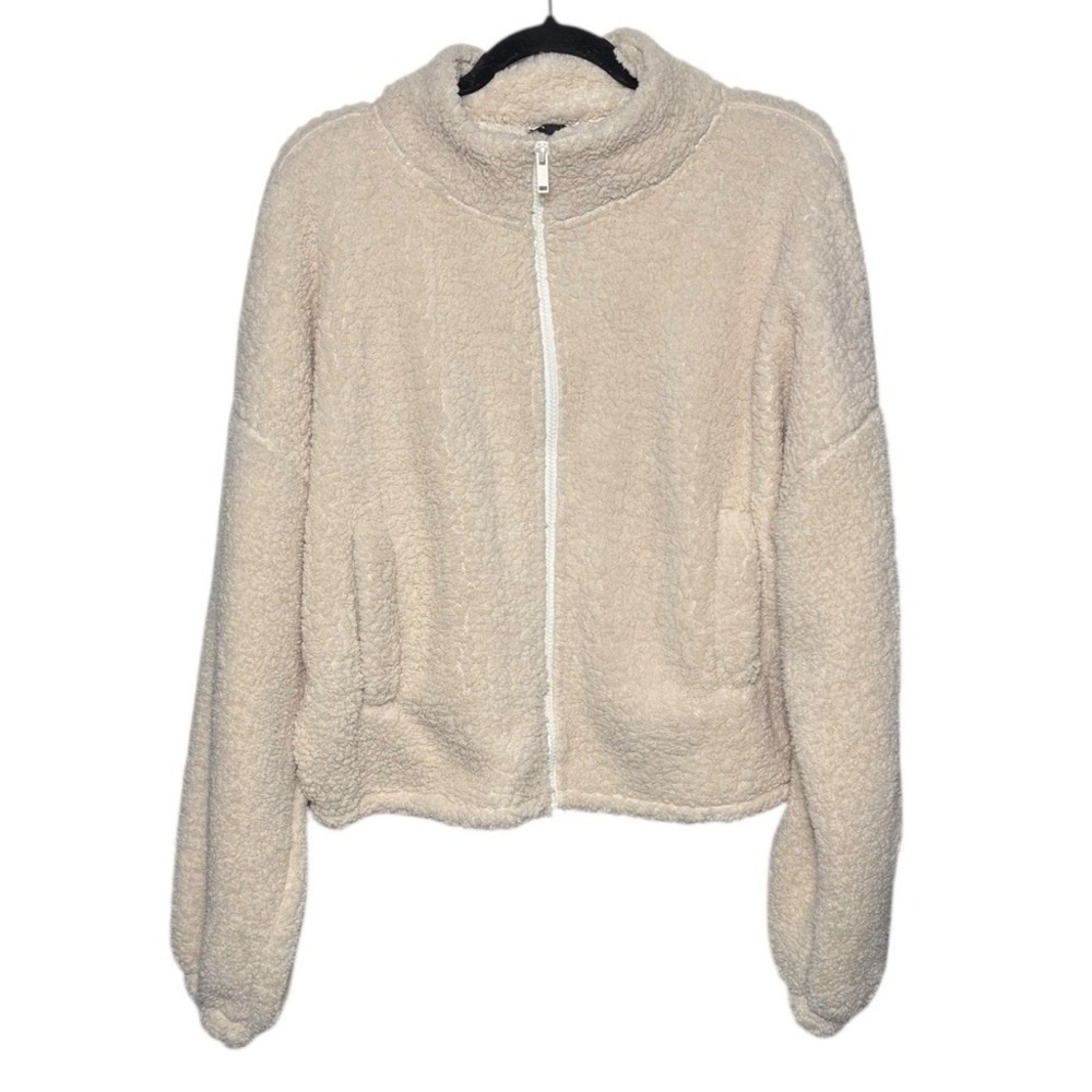 Express Full Zip‎ Teddy Sherpa Fleece Jacket Cream Size M Boxy Oversized